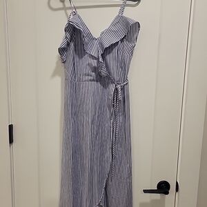 BP Blue & White Striped Faux Wrap Dress Size XS